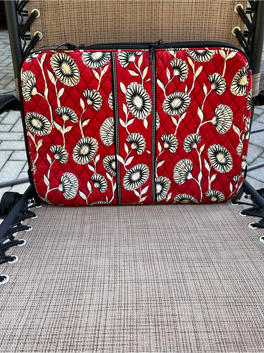 Quilted Floral Laptop Bag in Red and Cream
